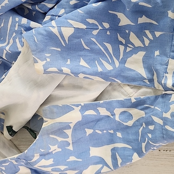 Lauren Ralph Lauren linen blue white sleeveless pleated lined dress Size 10 FLAW - Picture 5 of 14